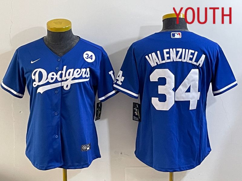 Youth  Los Angeles Dodgers #34 Valenzuela 2024 blue jersey 2024112013